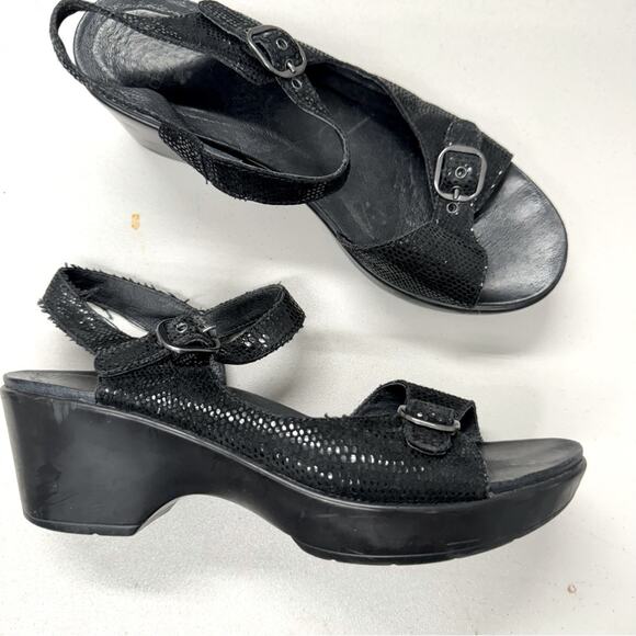 Dansko Black Sparkle Leather Platform Strappy Sandals Womens 39 Comfort Shoes - Picture 1 of 14